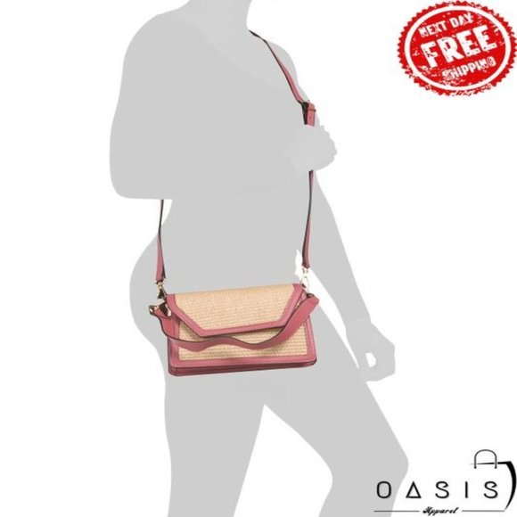 CHIARA FERRETTI Made In Italy Leather Geometric Flap Over Shoulder Bag With Raff - Picture 2 of 4